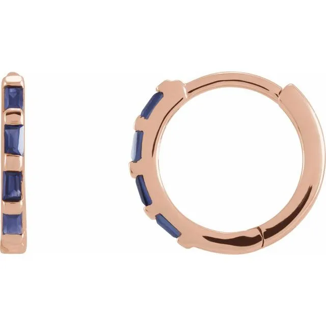 Earrings 14K Rose Gold Natural Blue Sapphire Huggie Earrings TreasureFineJewelers Earrings 14K Rose Gold Natural Blue Sapphire Huggie Earrings TreasureFineJewelers