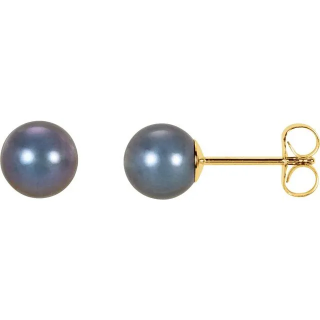 Earrings 14K Yellow Gold 657 mm Cultured Black Freshwater Pearl Earrings TreasureFineJewelers Earrings 14K Yellow Gold 657 mm Cultured Black Freshwater Pearl Earrings TreasureFineJewelers