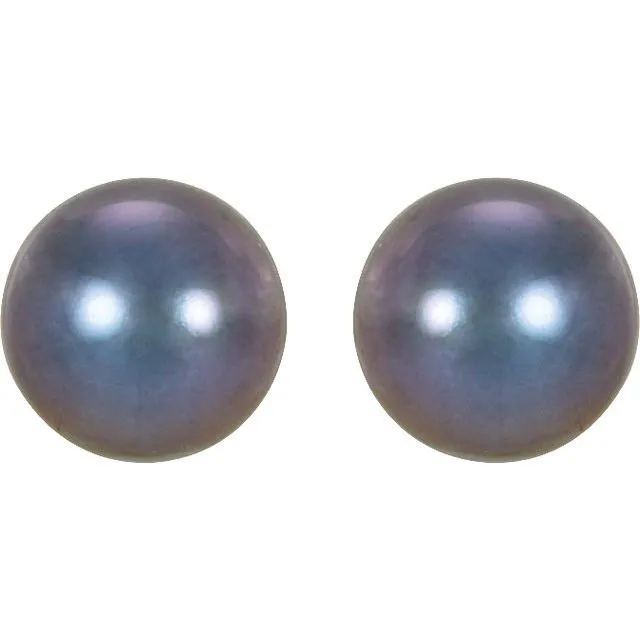 Earrings 14K Yellow Gold 657 mm Cultured Black Freshwater Pearl Earrings TreasureFineJewelers