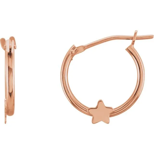 Earrings TreasureFineJewelers 14K Rose Gold Hinged Hoop Earrings with Star Earrings TreasureFineJewelers 14K Rose Gold Hinged Hoop Earrings with Star