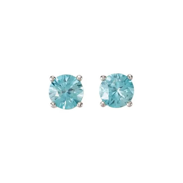 Earrings TreasureFineJewelers 14K White Gold 6 mm Natural Blue Zircon Earrings