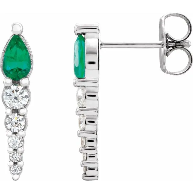 Earrings TreasureFineJewelers 14K White Gold LabGrown Emerald 14 CTW Natural Diamond Earrings Earrings TreasureFineJewelers 14K White Gold LabGrown Emerald 14 CTW Natural Diamond Earrings