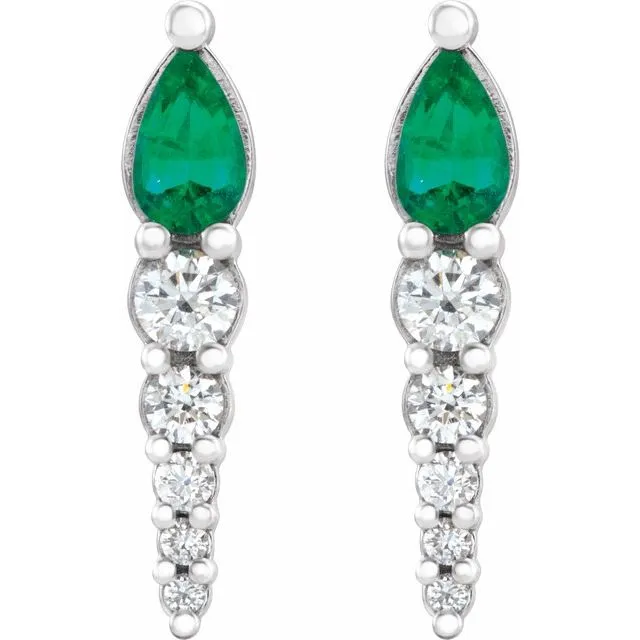 Earrings TreasureFineJewelers 14K White Gold LabGrown Emerald 14 CTW Natural Diamond Earrings