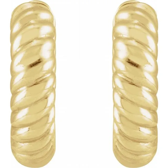 Earrings TreasureFineJewelers 14K Yellow Gold 105mm Left Rope Huggie Hoop Earring