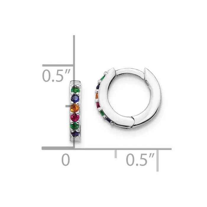 Earrings TreasureFineJewelers Prizma Sterling Silver Rhodiumplated Colorful CZ Small Hinged Hoop Earrings