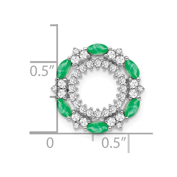 Necklaces TreasureFineJewelers 14k White Gold Emerald and Diamond Circle Chain Slide
