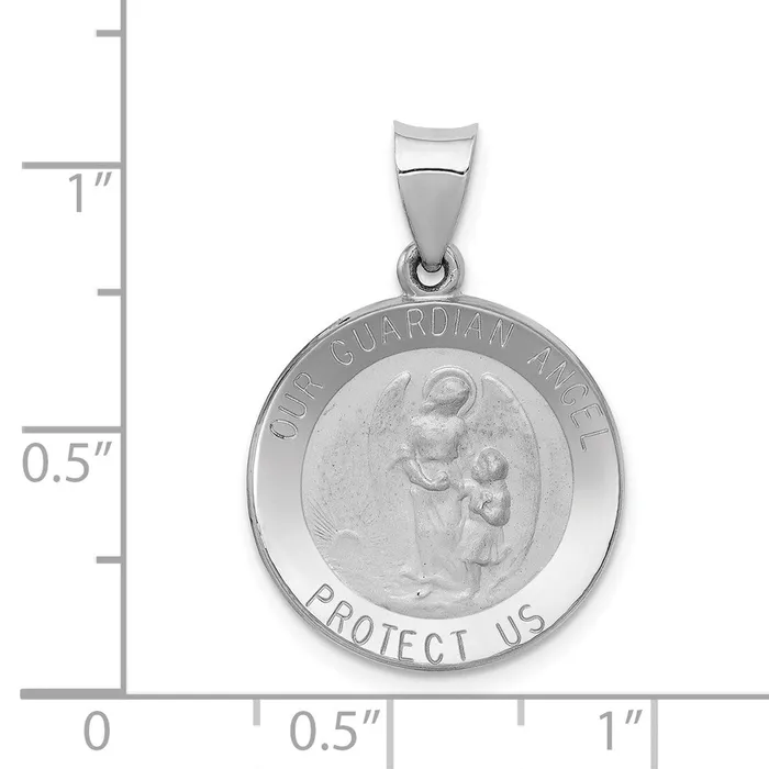 Necklaces TreasureFineJewelers 14K White Gold Our Guardian Angel Medal Hollow Pendant