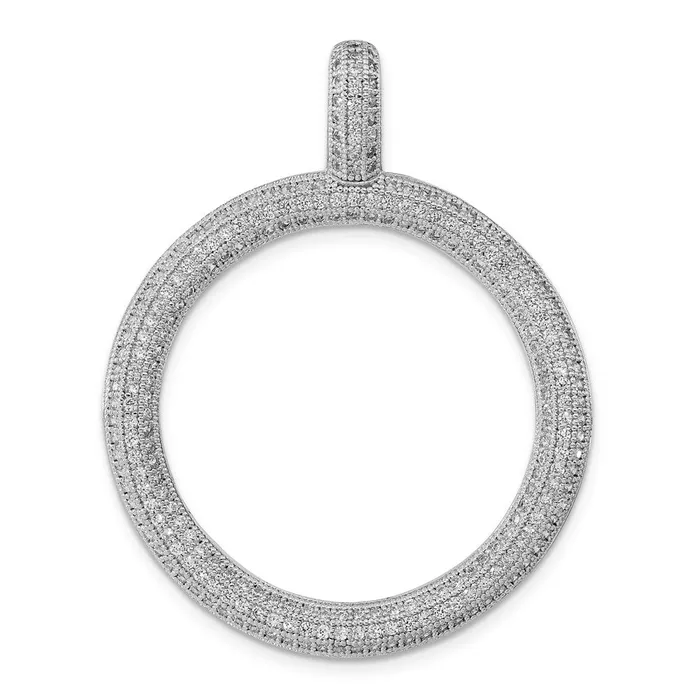 Necklaces TreasureFineJewelers Sterling Silver Rhodiumplated CZ Wavy Circle Pendant