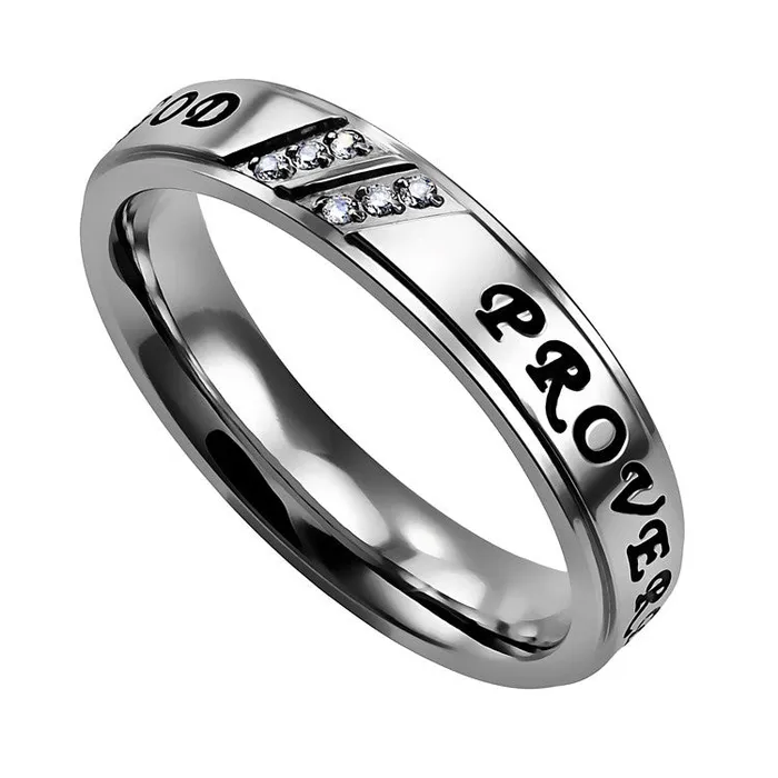 North Arrow Shop WOMAN OF GOD Religious Scripture Ring Stainless Steel CZ Rings