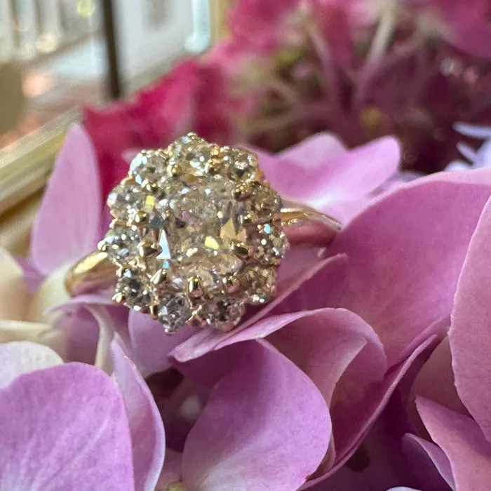 ONeills Estate Jewelry Rings 14 Karat Yellow Gold Oval Diamond Halo Ring 10000999