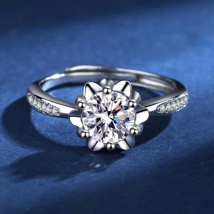 Rings 925 Silver Plum Flower Moissanite Ring Trendolla Jewelry