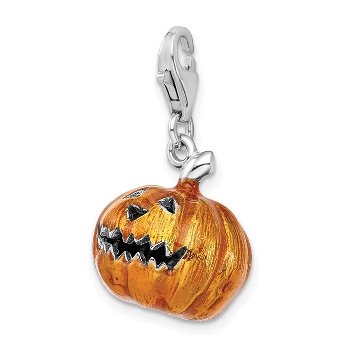 Rings TreasureFineJewelers Sterling Silver 3D Enameled Jack o Lantern wLobster Clasp Charm