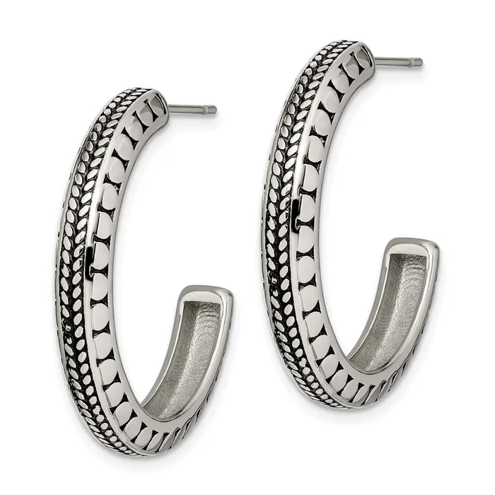 Stainless Steel Antiqued and Polished Post Hoop Earrings TreasureFineJewelers Earrings