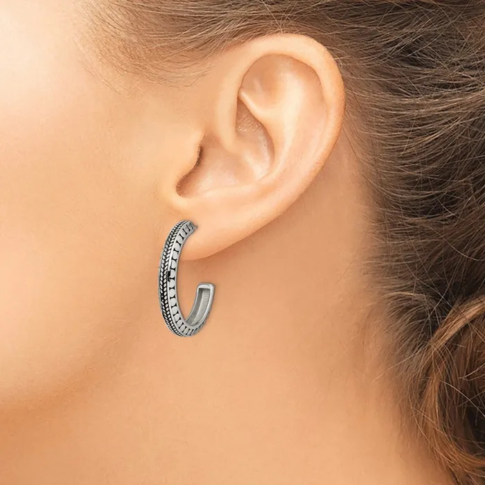 Stainless Steel Antiqued and Polished Post Hoop Earrings TreasureFineJewelers Earrings