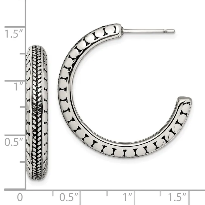 Stainless Steel Antiqued and Polished Post Hoop Earrings TreasureFineJewelers Earrings