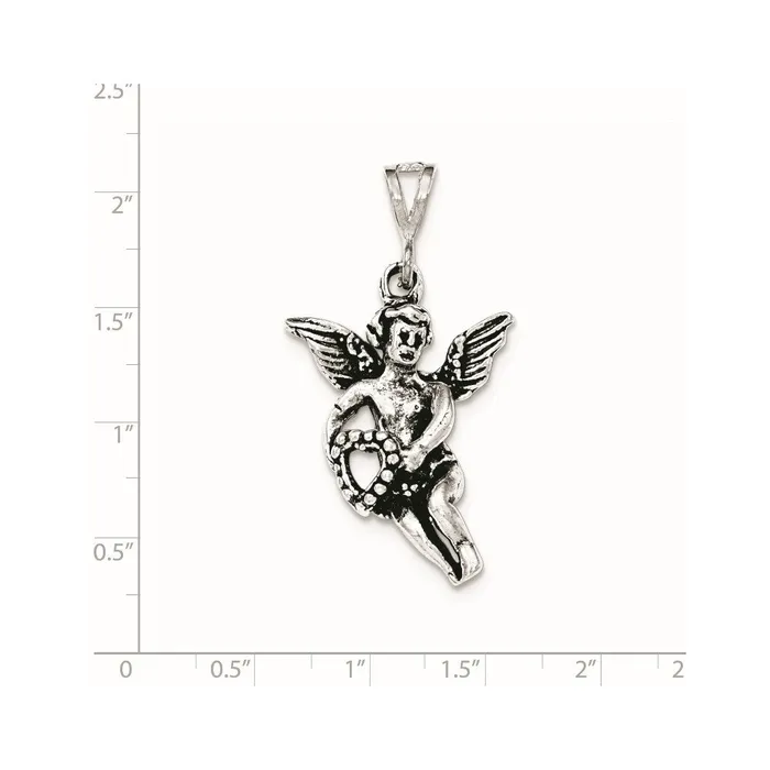 Sterling Silver Antiqued Textured Flying Angel wHeart Pendant TreasureFineJewelers Necklaces