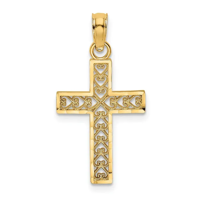 TreasureFineJewelers 14K DC Edge and Filigree Center Cross Charm Charm Necklaces