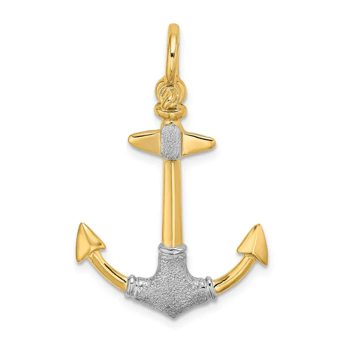 TreasureFineJewelers 14K wRhodium 3D Textured Anchor W Shackle Bail Charm Charm Necklaces