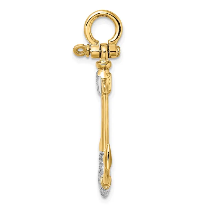 TreasureFineJewelers 14K wRhodium 3D Textured Anchor W Shackle Bail Charm Charm Necklaces