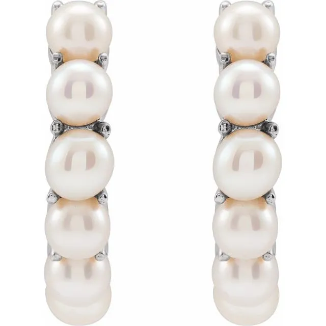 TreasureFineJewelers 14K White Gold Cultured Freshwater Pearl 155 mm Huggie Hoop Earrings Earrings