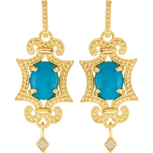 TreasureFineJewelers 14K Yellow Gold Turquoise 03 CTW Diamond Earrings Earrings