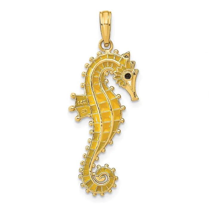 TreasureFineJewelers Charm Necklaces 14K 3D Yellow Enamel Seahorse Charm