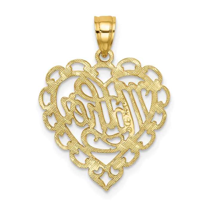 TreasureFineJewelers Charm Necklaces 14k MOTHER in Lace Heart Charm