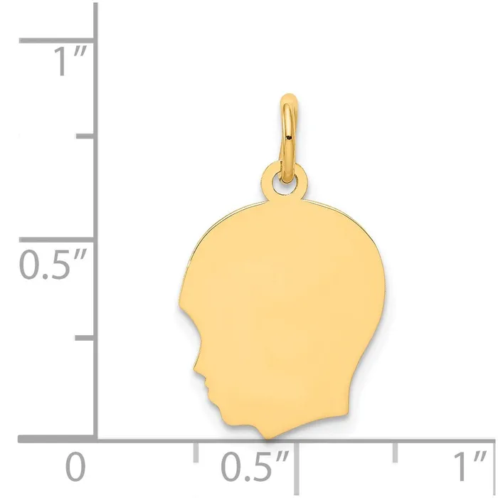 TreasureFineJewelers Charm Necklaces 14k Yellow Gold Plain Medium 018 Gauge Facing Left Engravable Boy Head Charm