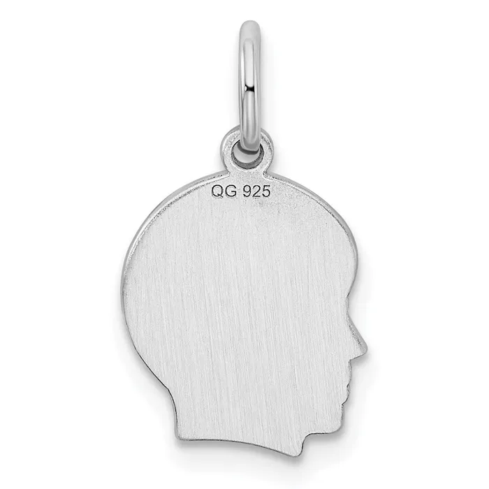 TreasureFineJewelers Charm Necklaces Sterl Silver Rhplt Engraveable Boy Polished FrontSatin Back Disc Charm