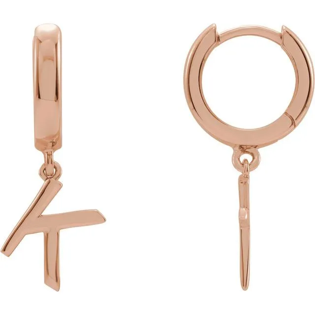 TreasureFineJewelers Earrings 14K Rose Gold Initial K Hinged Huggie Earring TreasureFineJewelers Earrings 14K Rose Gold Initial K Hinged Huggie Earring