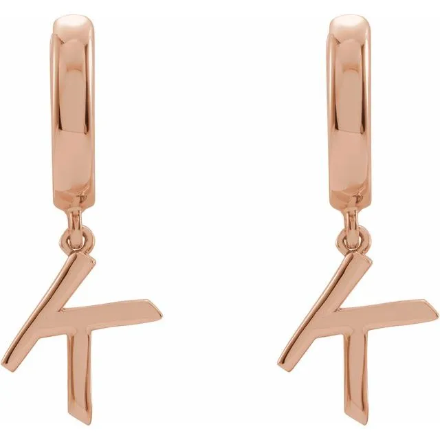 TreasureFineJewelers Earrings 14K Rose Gold Initial K Hinged Huggie Earring