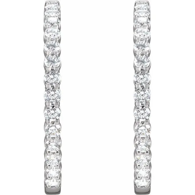 TreasureFineJewelers Earrings 14K White Gold 4 CTW Natural Diamond InsideOutside Hinged 36 mm Hoop Earrings