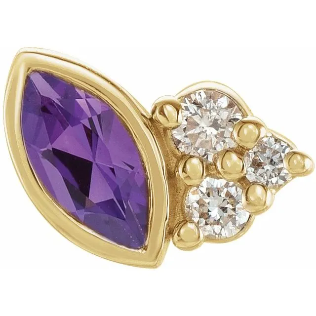 TreasureFineJewelers Earrings 14K Yellow Gold Natural Amethyst 03 CTW Natural Diamond Left Earring
