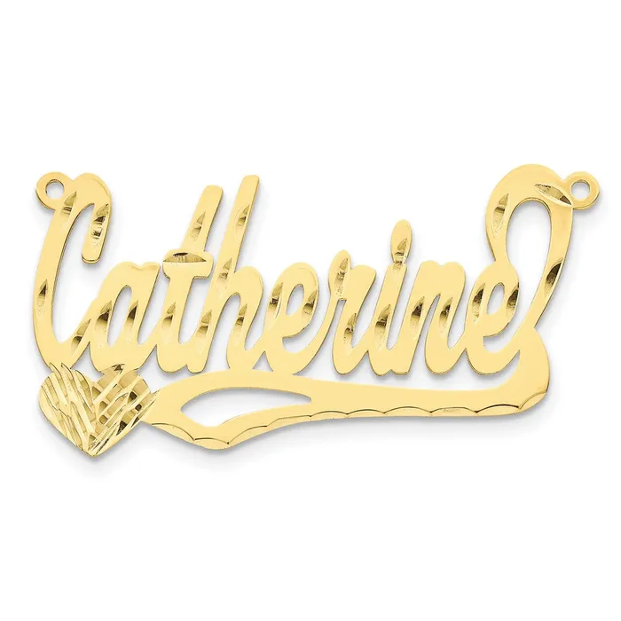 TreasureFineJewelers Necklaces 10K Polished Diamondcut Heart Name Plate