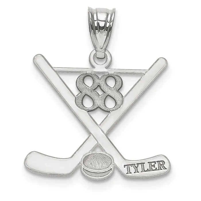 TreasureFineJewelers Necklaces 10k White Gold Personalized Hockey Pendant
