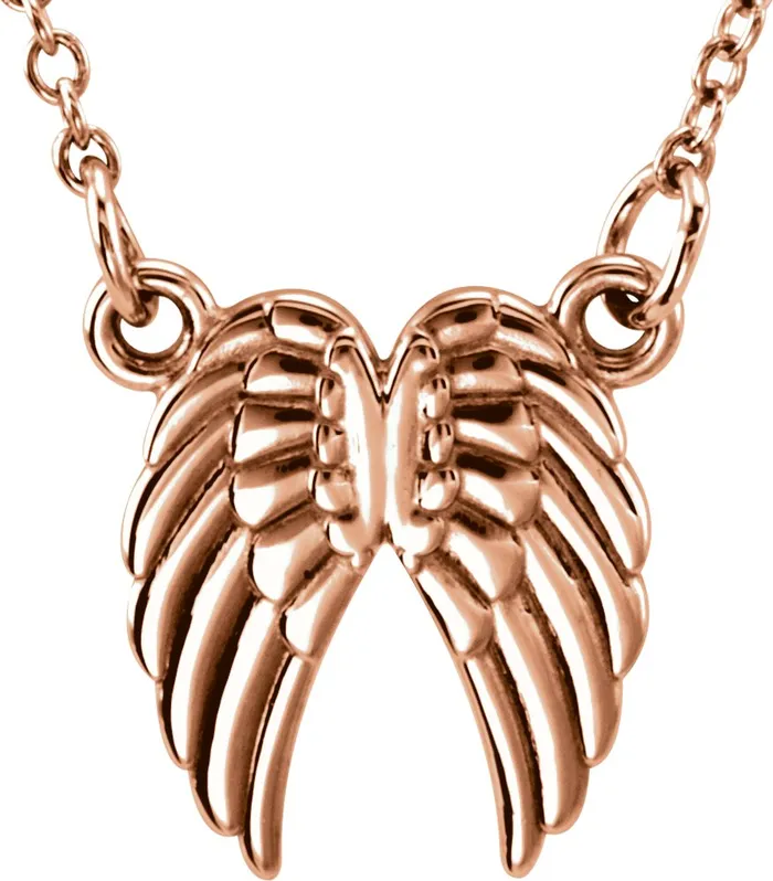 TreasureFineJewelers Necklaces 14K Rose Gold Tiny Posh Angel Wings 1618 Necklace