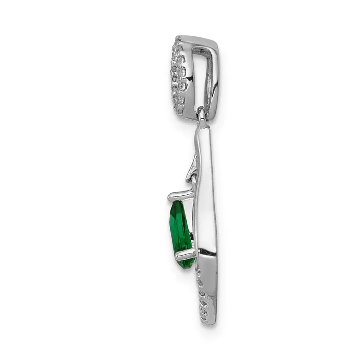TreasureFineJewelers Necklaces 14k White Gold Diamond and Teardrop Emerald Dangle Pendant