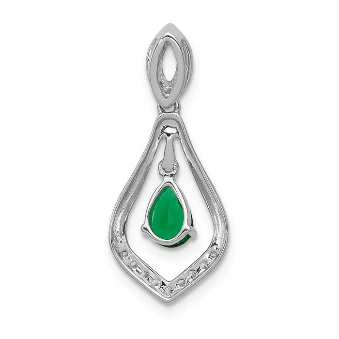 TreasureFineJewelers Necklaces 14k White Gold Diamond and Teardrop Emerald Dangle Pendant
