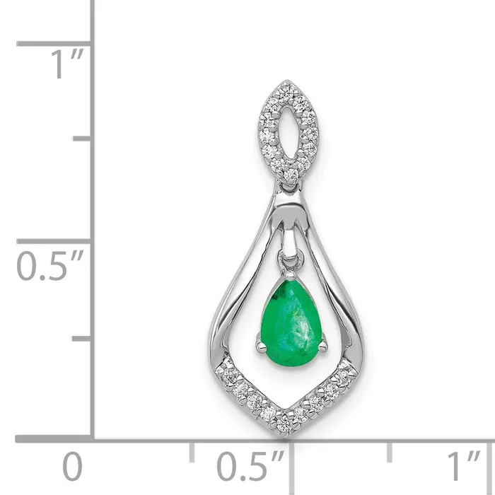 TreasureFineJewelers Necklaces 14k White Gold Diamond and Teardrop Emerald Dangle Pendant