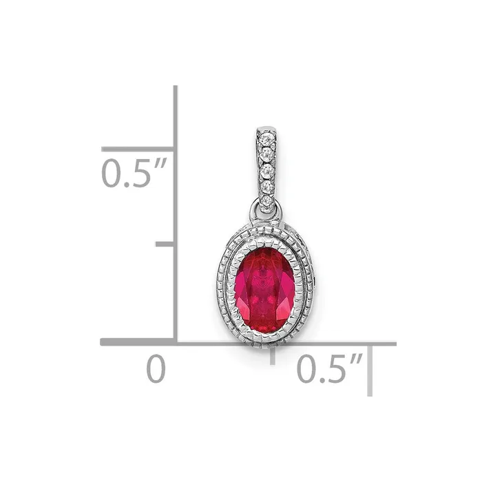 TreasureFineJewelers Necklaces 14k White Gold Oval Ruby and Diamond Pendant