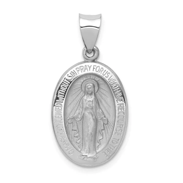 TreasureFineJewelers Necklaces 14k White Gold PolishedSatin Miraculous Medal Hollow Pendant