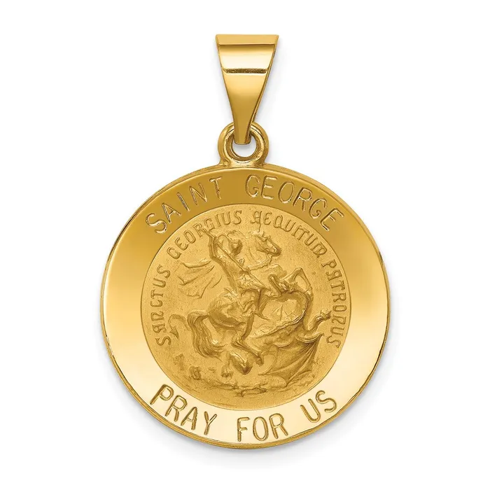 TreasureFineJewelers Necklaces 14k Yellow Gold Polished and Satin St George Medal Hollow Pendant