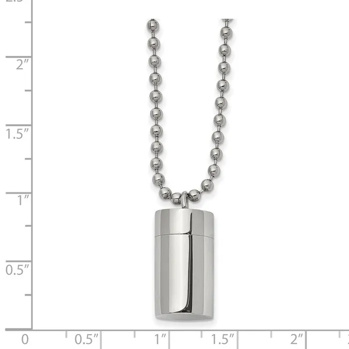 TreasureFineJewelers Necklaces Chisel Stainless Steel Polished Capsule that Opens on a 22 inch Ball Chain Necklace