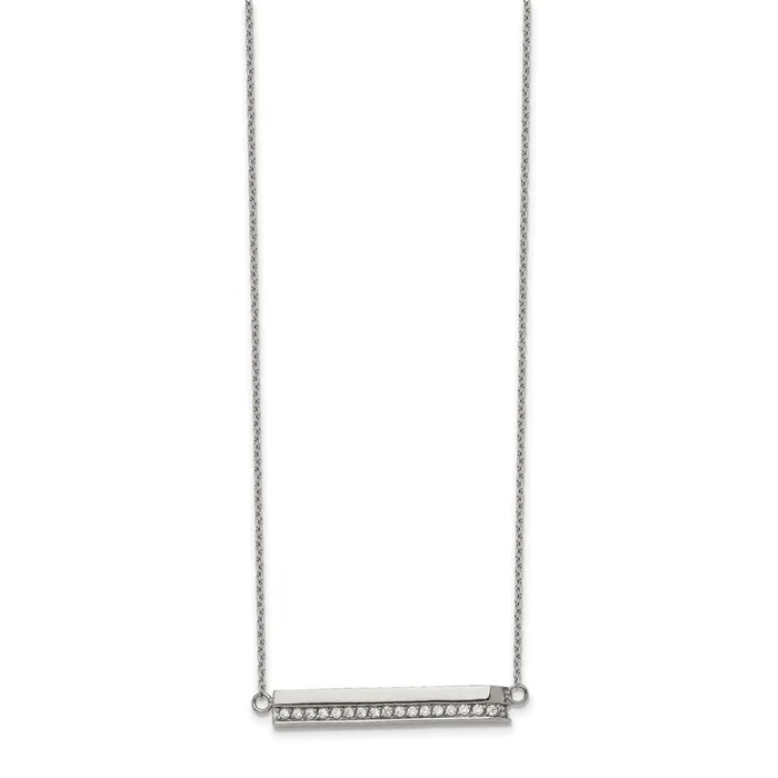 TreasureFineJewelers Necklaces Stainless Steel Polished with CZ Bar 18in with 1in ext Necklace