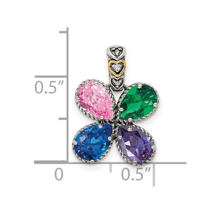 TreasureFineJewelers Necklaces Sterling Silver 14k Fourstone and Diamond Mothers Pendant SemiMount