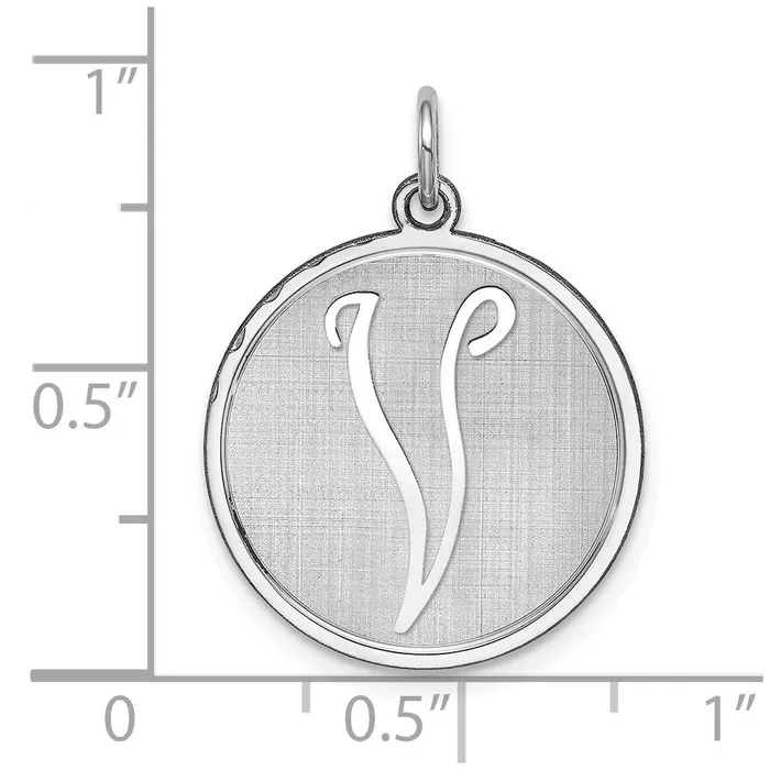 TreasureFineJewelers Necklaces Sterling Silver Rhodiumplated Brocaded Letter V Initial Charm