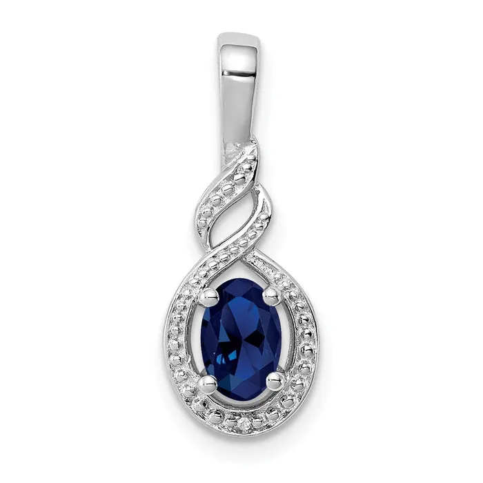 TreasureFineJewelers Necklaces Sterling Silver Rhodiumplated Created Sapphire Diam Pendant