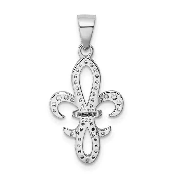 TreasureFineJewelers Necklaces Sterling Silver Rhodiumplated CZ Fleur de Lis Pendant