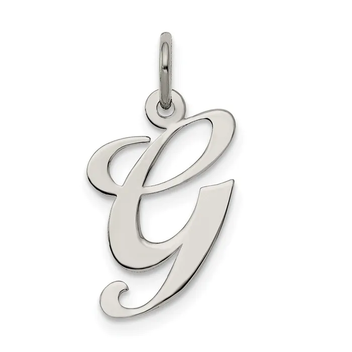 TreasureFineJewelers Necklaces Sterling Silver Rhodiumplated Fancy Script Letter G Initial Charm