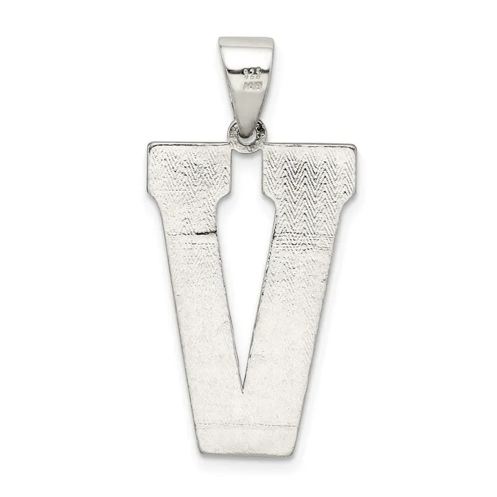 TreasureFineJewelers Necklaces Sterling Silver Rhodiumplated Letter V Initial Pendant